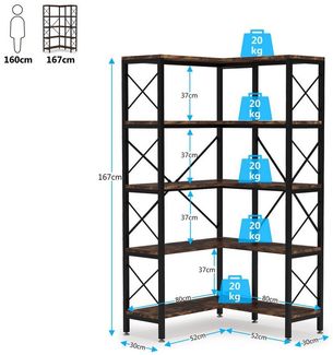 Celya Eckregal Bücherregal, 5 Ebenen Eck-Bücherregal, Aufbewahrungsregal