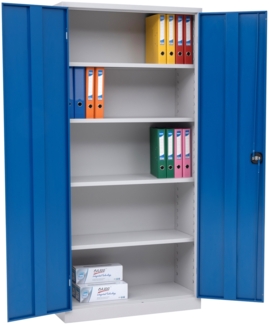 Furni24 Aktenschrank,mit 5 Fächern,fertig montiert,195 x 92 x 42 cm,Stahlflügeltürschrank,Abschließbarer Spind,blau