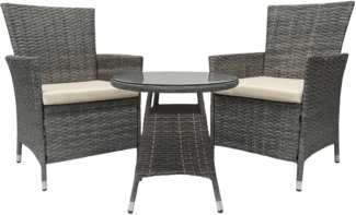 Outdoor Sitzgruppe RIRAM - Kunststoff Grau-meliert 110 x 110 x 84 cm | Gartenmöbelset 2 Personen Poly Rattan Balkonmöbel Set Bistrotisch Terrassenmöbelset