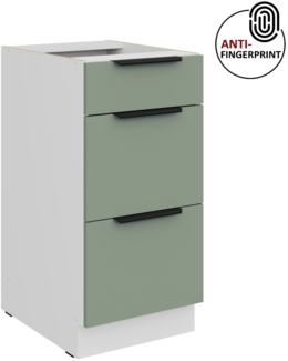 Küchen Unterschrank 40 cm Küche ARIA Aquamarin ultra matt + Weiss matt, hochwertige Fronten mit Anti Fingerprint Beschichtung, Soft-Close Küchenzeile Küchenblock