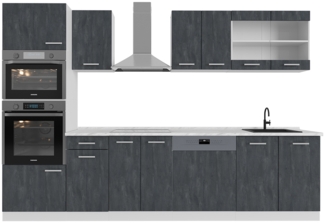 Küchenzeile R-Line Schwarz Beton/Weiß 300 cm AP Marmor Vicco