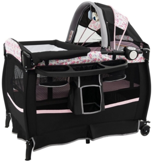 COSTWAY Baby-Reisebett, 4 in 1 Kinder Reisebett, Wickeltisch mit Vordach