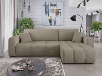 Ecksofa mit Schlaffunktion Sofa DAGNY in Stoff Poso Hellbraun Ottomane Rechts