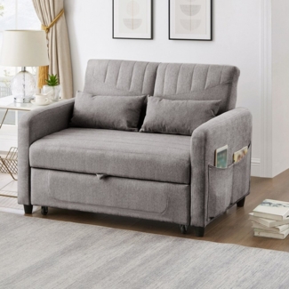 HAUSS SPOLE Schlafsofa Sofabett mit Schlaffunktion Zweisitzer-Klappsofa Baumwoll-Leinen-Stoff, Polstersofa, Doppelschlafsofa 1 Teile, ausziehbares Design, dreistufig verstellbare Rückenlehne