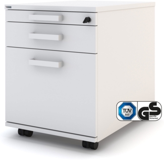 ASSMANN Rollcontainer Pontis mit Materialauszug abschließbar mit Griffen Weiß 42 x 58 x 53 cm Holz