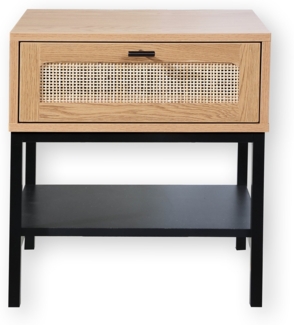 Casâme 'JAYA' Nachttisch mit Rattanfront, Schublade und einem Regal - H50 cm - Helles Holz