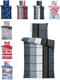 One Home Bettwäsche Winter Thermofleece, Fleece, 4 teilig, Kariert gestreift, kuschelig flauschig warm weich Modern