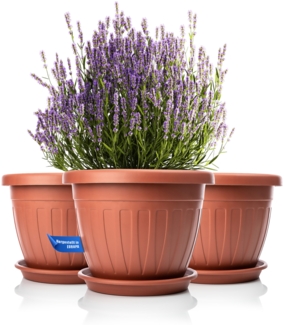 BigDean 3x Blumentopf mit Untersetzer rund ø40xH31 cm terracotta - wetterfester Pflanzkübel - Wasserablauf UV-beständig aus bruchsicherem Kunststoff - Innen + Außen geeignet - Made in Europe