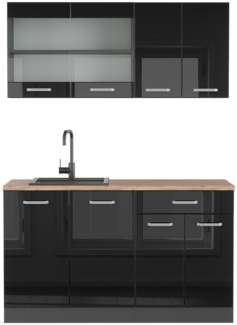 Küchenzeile R-Line Schwarz Hochglanz/Anthrazit 140 cm , AP Eiche Vicco