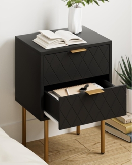 Nachttisch mit 2 Schubladen Schwarz/Gold Nachtkommode 40x30x56cm