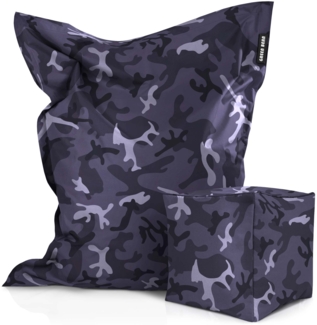Green Bean® 2er Set XXL Sitzsack inkl. Poufmit mit EPS-Perlen - Riesensitzsack 140x180 Liege-Kissen Bean-Bag - Camouflage Schwarz