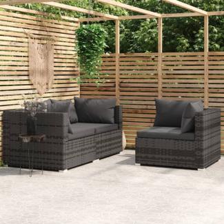 vidaXL 3-tlg. Garten-Lounge-Set mit Kissen Grau Poly Rattan 317516