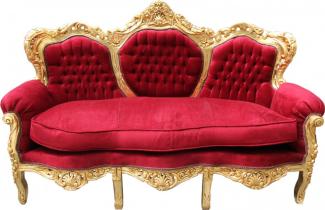 Casa Padrino Barock Sofa King Bordeaux Rot / Gold Mod2 - Möbel Lounge Couch