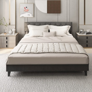 COSTWAY Polsterbett Doppelbett, mit Lattenrost & verstellbarem Kopfteil, 180 x 200 cm