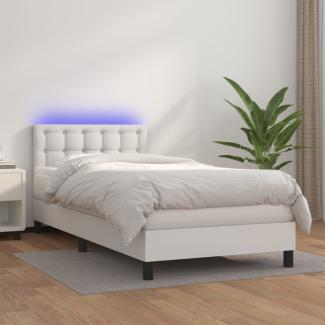 vidaXL Boxspringbett mit Matratze & LED Weiß 90x190 cm Kunstleder 3134196