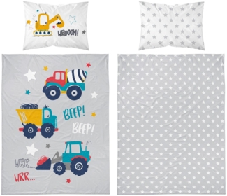 Detexpol Babybettwäsche Set Baumaschinen 2tlg. 100% Baumwolle Größe: 100x135 cm, 40x60 cm, Baumwolle, 2 teilig