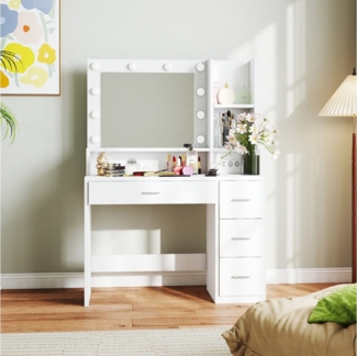 HOMALL Schminktisch Einstellbare Farbtemperatur und Helligkeit Mit 4 großen Schubladen (Großformatig: 100 x 40 x 149 cm, ausgestattet mit 2 Steckdosen + 2 USB-Anschlüssen + 1 Föhnhalterung)