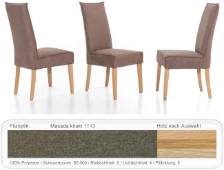 4x Polsterstuhl Kiana Varianten Esszimmerstuhl Küchenstuhl Massivholzstuhl Eiche bianco, Masada khaki