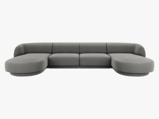 Micadoni Panorama-Sofa Miley 5-Sitzer Samt Bluvel Hellgrau
