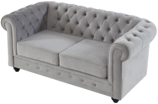 Vente-unique - Sofa 2-Sitzer - Samt - Hellgrau - CHESTERFIELD