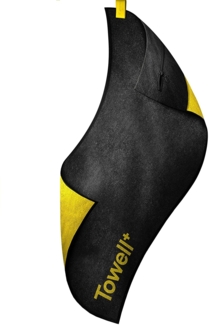 STRYVE | Towell + | Sporthandtuch mit Tasche und Magnetclip | Black and Yellow Edition | ideal für Fitnessstudios | bekannt aus Die Höhle der Löwen