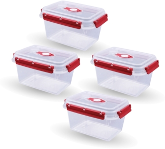 Frischhaltedosen für Lebensmittel ( 1,5 L ) - 4er Pack "Rot" - Vorratsdose luftdicht, Aufbewahrungsbox Meal Prep Box, Lunchbox, BPA Frei