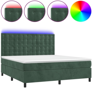 vidaXL Boxspringbett mit Matratze & LED Dunkelgrün 180x200 cm Samt 3136380
