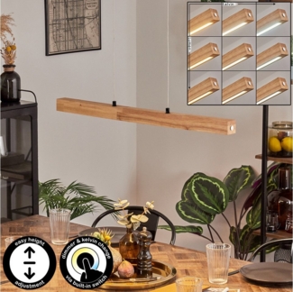 hofstein Pendelleuchte dimmbare Hängelampe aus Metall/Holz/Kunststoff in Schwarz/Naturfarben, LED wechselbar, 3000-6000 Kelvin, skandinavisches Design, Touchdimmer, LED 20 Watt, 2100 Lumen