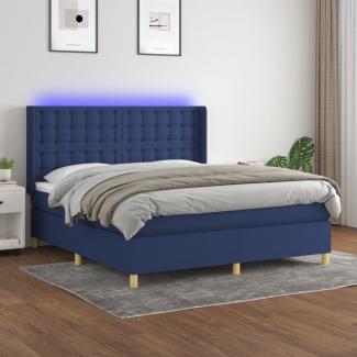 vidaXL Boxspringbett mit Matratze & LED Stoff Blau 160 x 200 cm