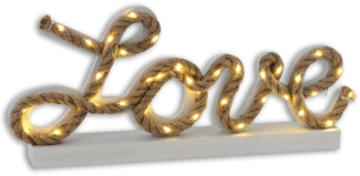 LED-Deko-Tischleuchte, Hanfseil, Love, weiß, L 45 cm
