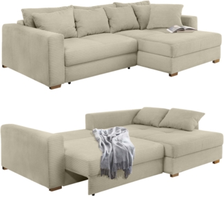 ECKSOFA-DAUERSCHLÄFER Federkern Bettkasten, seitenverkehrt montierbar 288/186/86 cm, Cord Beige Grau