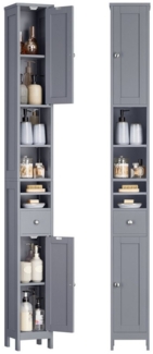 VASAGLE Badezimmerschrank, Badschrank, hoch, schmaler Aufbewahrungsschrank, mit verstellbaren Ablagen, Schublade, offenen Fächern, für kleine Räume, modern