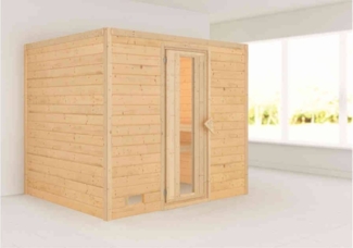 Karibu Sauna Innenkabine Sonara Innensauna 3 Sitzbänke aus Holz Saunakabine mit 40 mm Wandstärke Dampfsauna mit Montagematerial