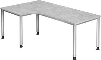 bümö höhenverstellbarer Eckschreibtisch H-Serie 200x120 cm in Beton, Gestell in Silber - Schreibtisch L Form, großer Tisch für's Büro, Computertisch höhenverstellbar, HS-82-M