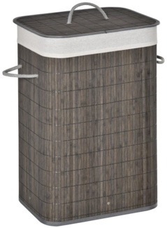 MC Star Wäschekorb Bambus schmal mit Deckel 83L Wäschesammler mit Griffen (Wäschesack, Laundry Baskets Wäschesortierer für Waschküche Badezimmer Schlafzimmer Grau)