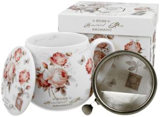 DUO FLORAL Fassbecher 430 ml SECESSION mit Teesieb, New Bone China Porzellan