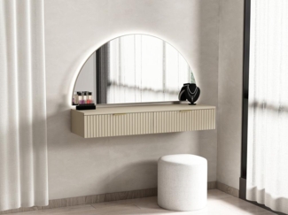 Vente-unique - Frisiertisch hängend mit Spiegel & LED-Beleuchtung - 2 Schubladen - Beige - FRALYN von Pascal Morabito