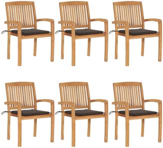 vidaXL Stapelbare Gartenstühle mit Kissen 6 Stk. Massivholz Teak