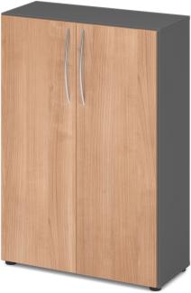 bümö Mehrzweckschrank 80cm breit, Aktenschrank o. Schuhschrank klein, Schrank mit Regal, Kommode in Graphit/Nussbaum aus Holz, Vorratsschrank & Haushaltsschrank mit Metallgriffen, 4550-G-N-BM