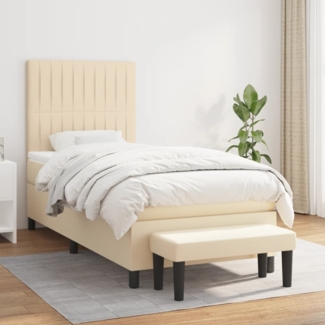 vidaXL Boxspringbett mit Matratze Creme 90x190 cm Stoff 3136722