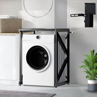 DELUKE® Stapelgestell für Wäschetrockner auf Waschmaschine RALF - Stahlgestell 300kg Tragkraft | Waschmaschinengestell Waschmaschinenregal Überbau, Schwarz