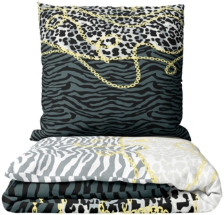 Leonado Vicenti Bettwäsche 135x200 cm kuschelig warm, Fleece, 2 teilig, flauschig weiche Winterbettwäsche, Leopardenmuster