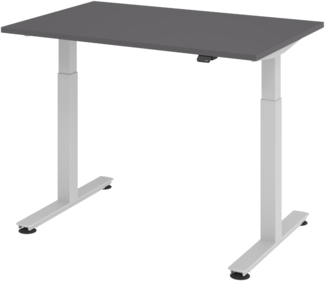 bümö elektrisch höhenverstellbarer Schreibtisch Graphit 120x80 cm, Gestell: Silber - Büroschreibtisch höhenverstellbar elektrisch, elektrischer Bürotisch & Gaming Tisch, Stehschreibtisch, XMST-12-G-S