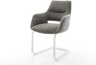 Freischwinger Yago-Flex mit Armlehnen Bouclé Soft Schlamm Freischwinger flach Weiß Taschenfederkern