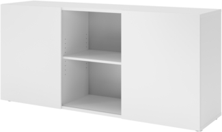 bümö Schwebetürenschrank, Sideboard weiß - Büromöbel Sideboard Holz 160cm breit, 42cm schmal, Büro Schrank mit Schwebetür für Flur oder als Wohnzimmer-Kommode, 1780-W-W
