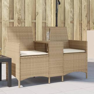 vidaXL Gartensofa 2-Sitzer mit Tisch und Kissen Beige Poly Rattan 4003888