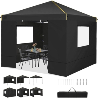 COBIZI Faltpavillon 3x3m Wasserdicht Stabil Schwarz Seitenwänden