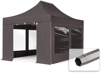 3x4,5 m Faltpavillon, PREMIUM Stahl 40mm, Seitenteile mit Panoramafenstern, dunkelgrau