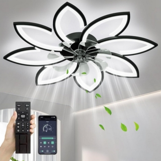 RWEUOQ Deckenleuchten Stumm Deckenventilator mit Beleuchtung mit Fernbedienung, Warmes/neutrales/weißes Licht (3000/4500/6000K, Einstellbar 6 Geschwindigkeiten, D35.4*H5.9 inch