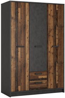 Kleiderschrank Jugendzimmer 3-türig NELSON-129 in grau mit Holz Nb, B/H/T ca. 128/196/60 cm